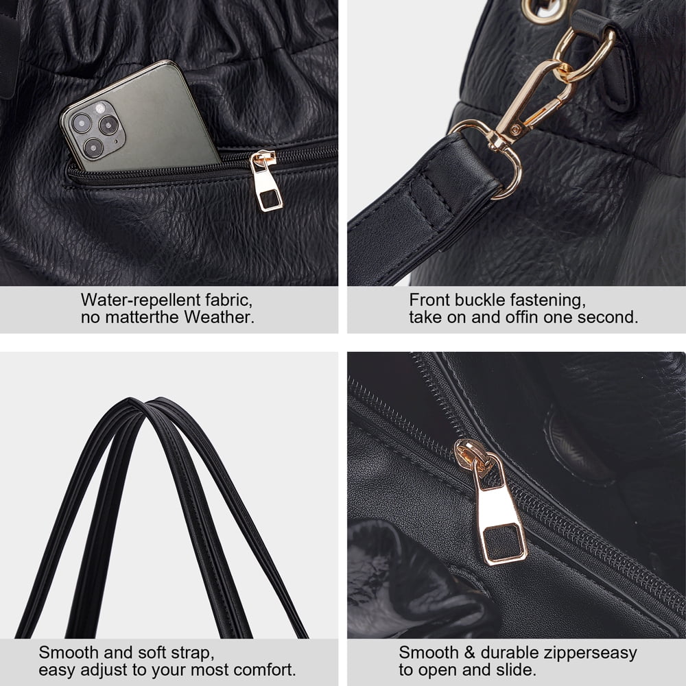 Capamaster Slouchy Hobo Handbag for Women, Soft Faux Leather Shoulder Purse with Top Handles and Front Zipper Pockets, Black
