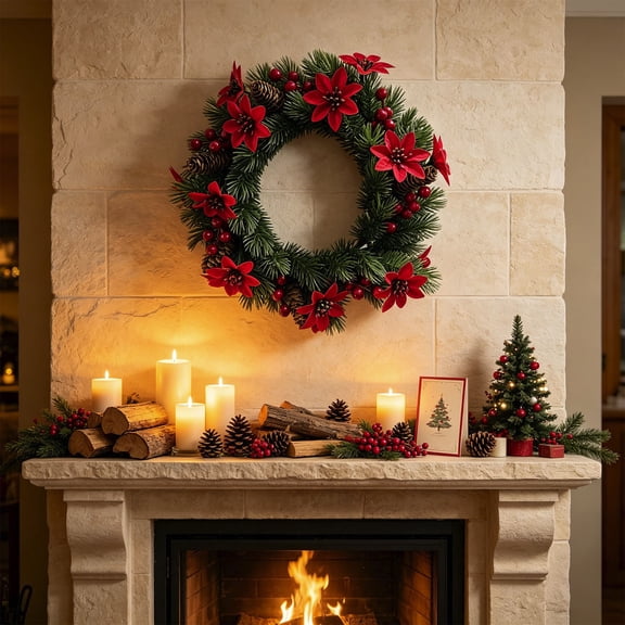 Bcylexb Artificial Wreaths for Front Door, 13.8" Christmas Pine Wreaths for Wall Realistic Floral Wreaths for Indoor Outdoor Wall Window Home Party Decor
