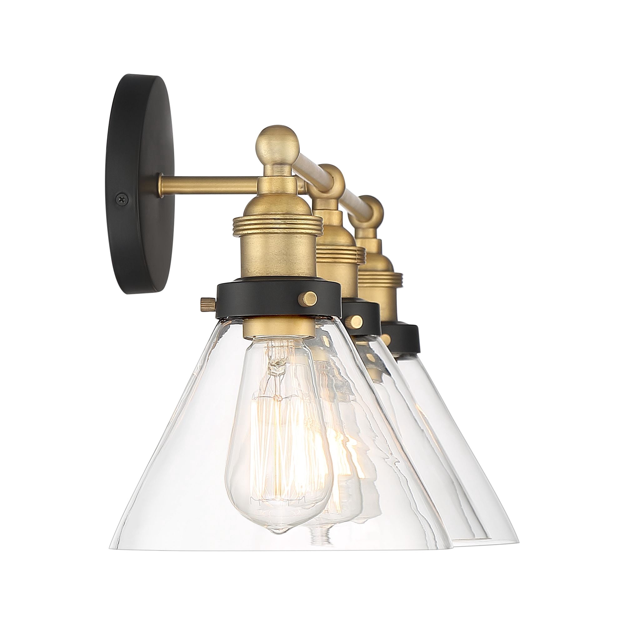 360 Lighting Burke Industrial Wall Light Black Brass Hardwire 28" 3-Light Fixture Clear Glass Shade for Bedroom Bathroom Vanity Reading Living Room