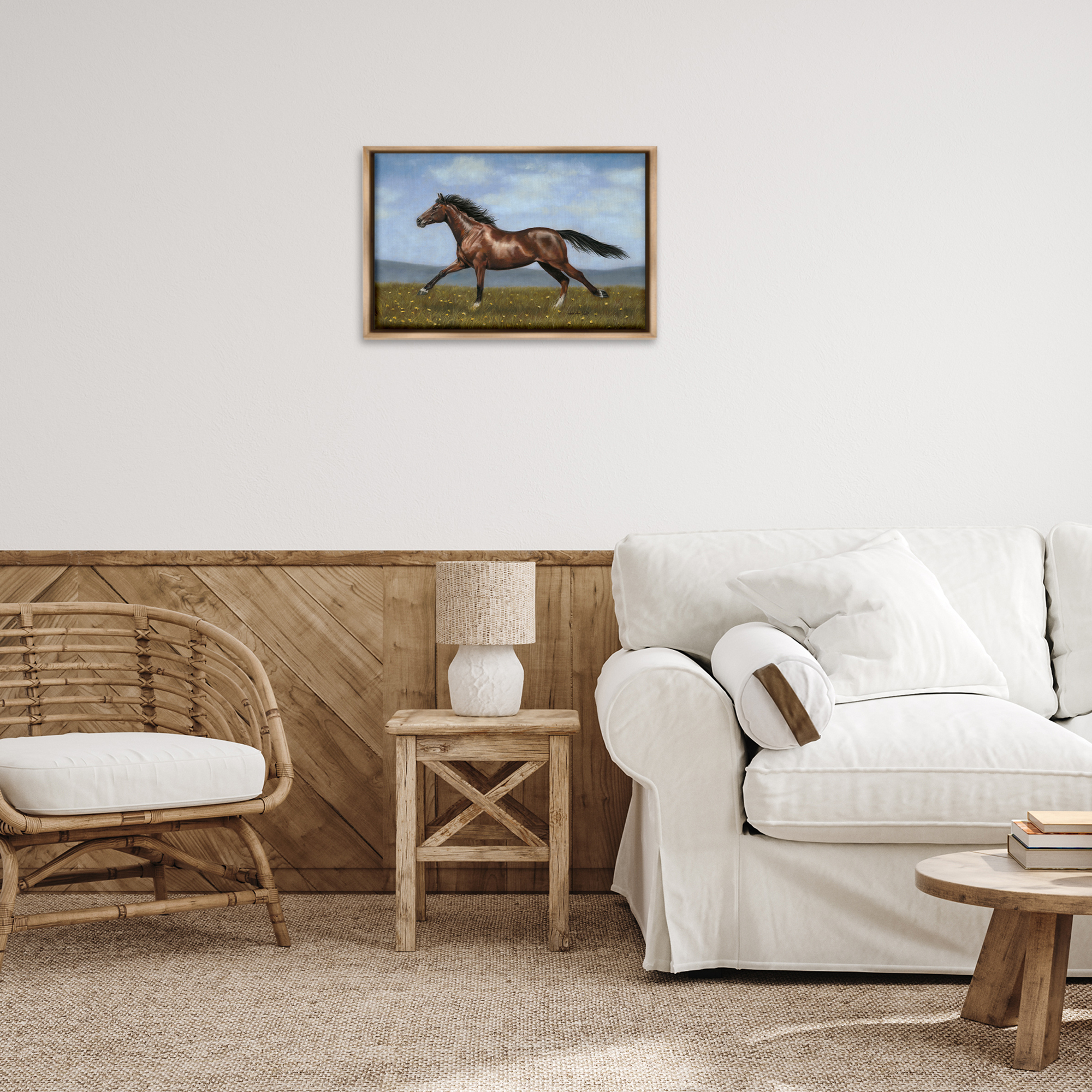 Stupell Industries Brown Running Mare Animals & Insects Painting Brown Floater Framed Canvas Art Print Wall Art, 25 x 17