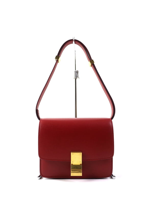 Pre-Owned CELINE CLASSIC BOX Small (189183DLS) Classic Box Leather Shoulder Bag in Red with...