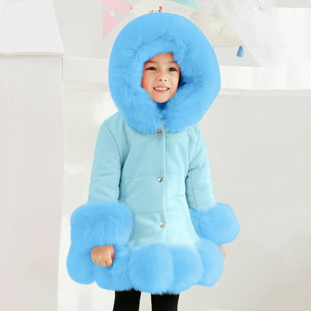 

ZMHEGW Toddler Jackets Little Girl S Thicken Winter Warm Faur Leather Button Down With Hood Long Sleeve Outerwear Kids Coats