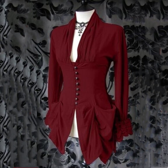 Turilly Women Long Sleeve Retro Lace Trim Button Up Vintage Irregular Tailcoat Outwear