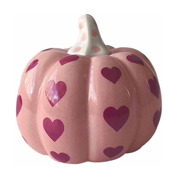 Fall Pink Ceramic Pumpkin Decor Heart Pattern Glossy Finish Tabletop Ornament for Tiered Trays Mantel Shelf and Halloween Party Supplies