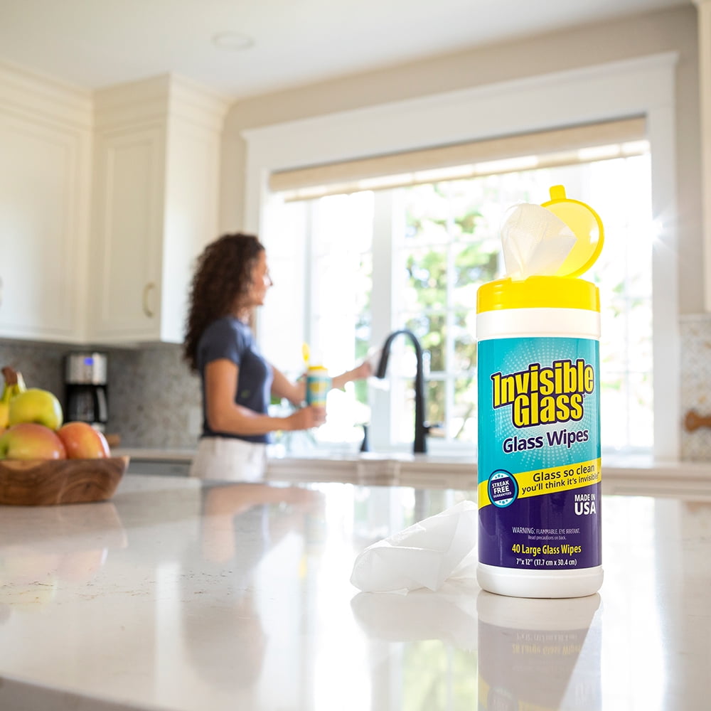 Invisible Glass 90160-2PK 40-Count Lint-Free Glass Cleaning Wipes Perfect for Mirrors, Windows, Windshields for Home, Automotive, and Off Tint Safe, Pack of 2