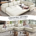 thumbnail image 2 of 118'' Pull Out Couch, Convertible Sleeper Sofa Bed, Upholstered Sectional Sofa, Chenille L-Shaped Couch with Nailhead Trim, 6-Seater Modern Sectional Couches for Living Room, Apartment, Beige, 2 of 9