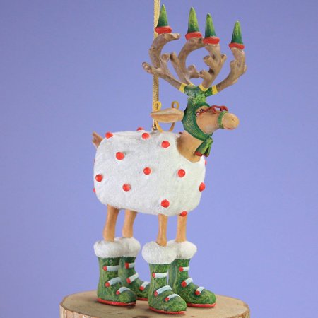 Krinkles Christmas Reindeer Patience Brewster Mini Dashaway Blitzen Reindeer Ornament Christmas Holiday Tree Decoration, Measures 5