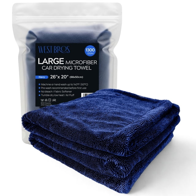 Toalla de secado para coche WEST BROS, grande, 1300 g/m², microfibra, azul marino