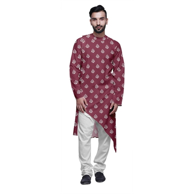 Atasi Kurta Long d'Été Imprimé de Designer avec Ensemble de Pyjama Blanc pour Hommes