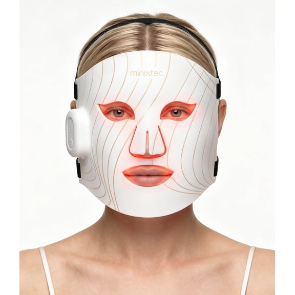 Minixtec Red Light Therapy Mask for Face, Glow Wireless LED Face Mask Light Therapy with Near-Infrared Red Light (NIR), Rechargeable and Ergonomic Design for Home & Travel