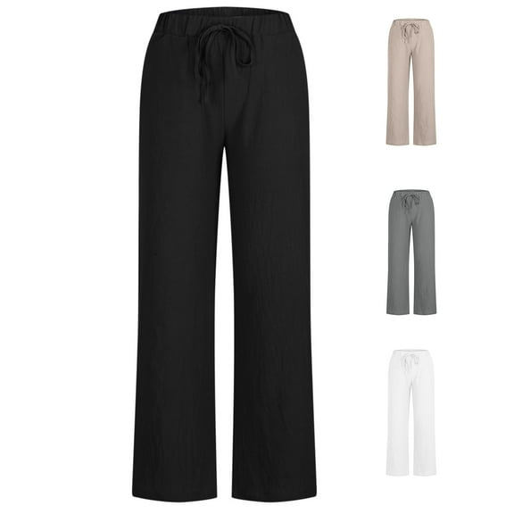 Admvng Pants for Women Essentials Linen Blend Drawstring Relaxed Fit Wide Leg Pant S-3XL