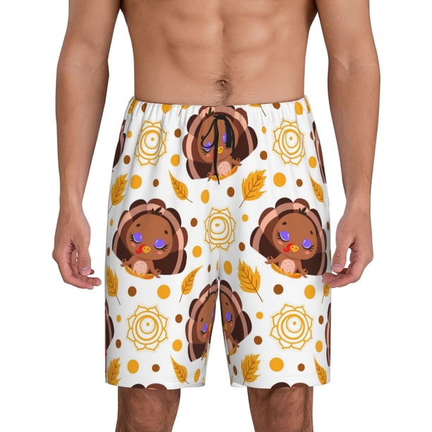 Fotbe Fall Turkey Pantalones Cortos de Pijama para Hombre, Ropa de Dormir, Pantalones de Pijama Cortos para Hombre-Large