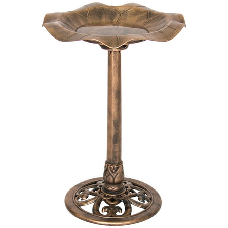 Bird Bath Copper Best Choice Products Outdoor Lily Leaf Resin Pedestal Bird Bath Decoration with Floral Accents and Vintage Finish, Copper ()