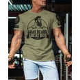 thumbnail image 3 of Gymish Gray Beard Great Bod Workout Shirt for Men – Funny Motivational Gym T-Shirt, Athletic Fitness Wear, Military Green with Sleeve Logo, Small, 3 of 6