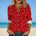 thumbnail image 2 of Camisas de cuello de la tripulación de manga corta para las mujeres impresas de la blusa de la apariencia del lino con el cuello girado hacia abajo botón mangas de manguito Top de verano casual, 2 of 6