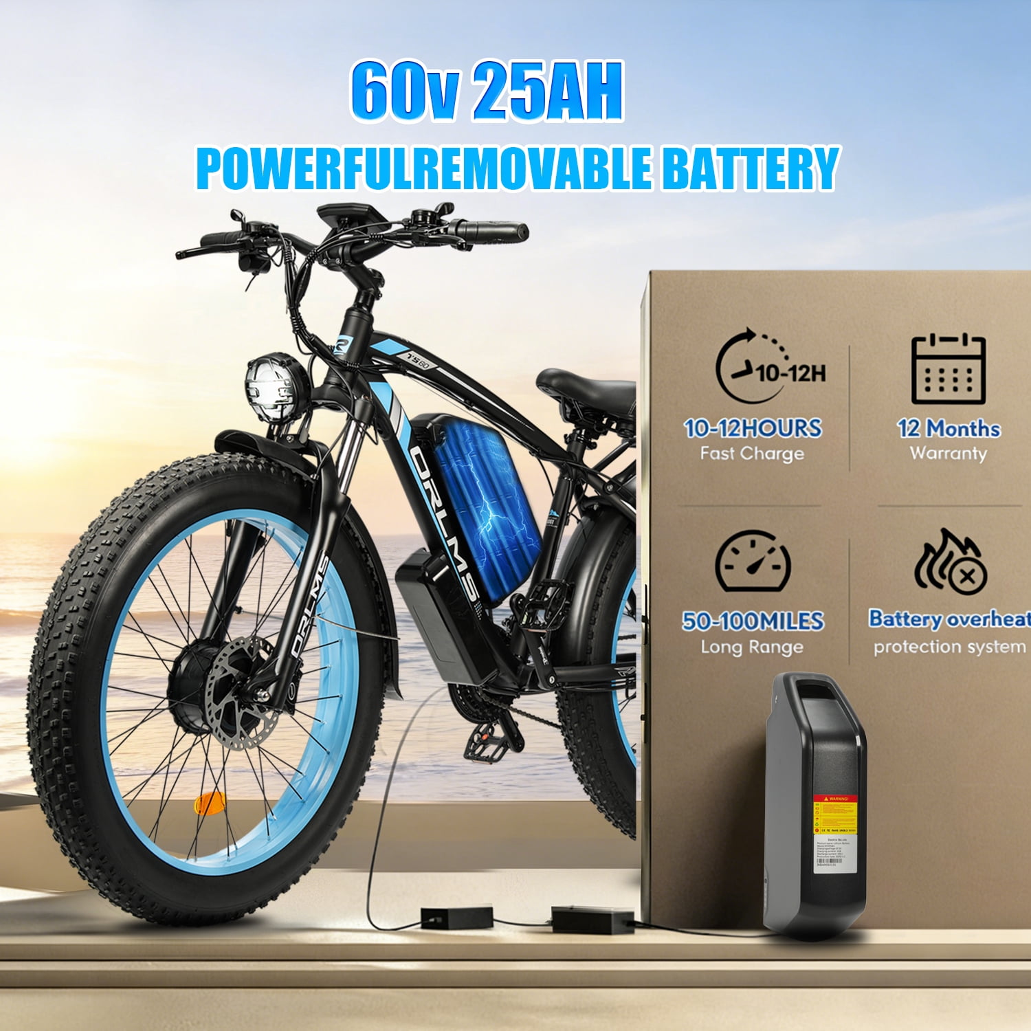 6000W Peak Dual Motor Electric Bike for Adults, 60V 25AH Battery, 45MPH & 100 Miles Range, Full Suspension, 26" x 4.0" Fat Tire Off-Road E-Bike for All Terrain Snow Sand