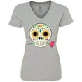 thumbnail image 3 of Inktastic Día de los Muertos Skull with Flower Women's V-Neck T-Shirt, 3 of 5