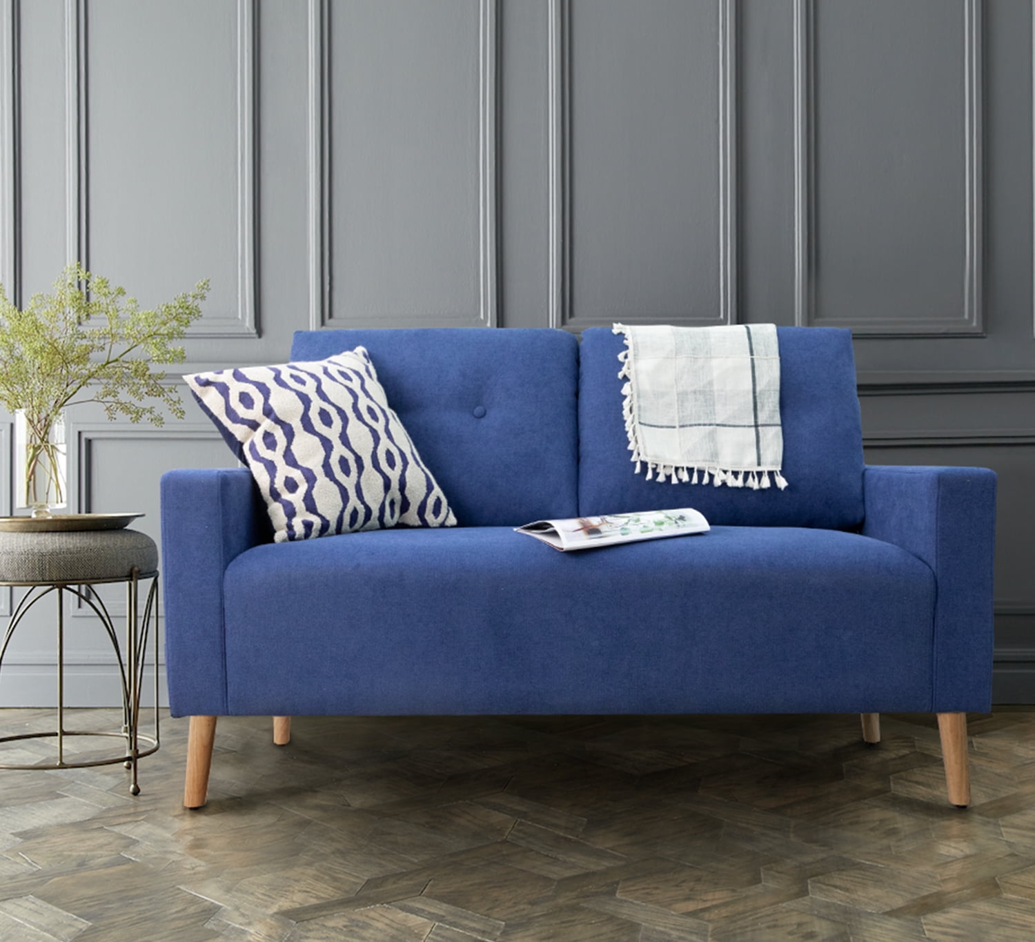 Lacoo Mid-Century Loveseat Sleeper Button Tufted 2 Seater Sofa, Blue