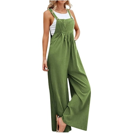 

CebDs 2023 Jumpsuits for Women Casual Womens Casual Short Sleeve Loose Crew Neck Belted Wide Leg Romper Jumpsuits