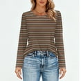 thumbnail image 5 of Nokdvo Trendy Sweatshirts for Women Lightweight Plaid Crewneck Pullover Long Sleeve Casual Loose Fitting T Shirts,Light Brown M, 5 of 5