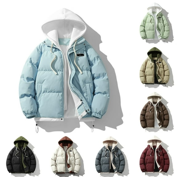 safuny Mens Hooded Jacket Water Puffer Jacket Full Zip Up Windproof Winter Jacket with Zip Pockets Beige L