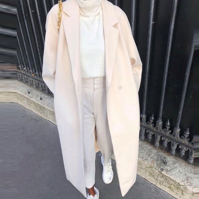 Abrigo cortavientos de lana largo liso Vintage de otoño e invierno informal a la moda para mujer Fridja po5155