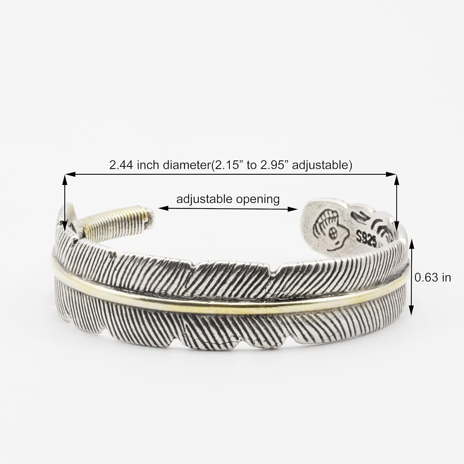 Leander S999 Antique Silver Plated Wide Feather Cuff Bracelet For Men Women Adjustable Retro Twisted Feathers Bracelets Gift Jewelry
