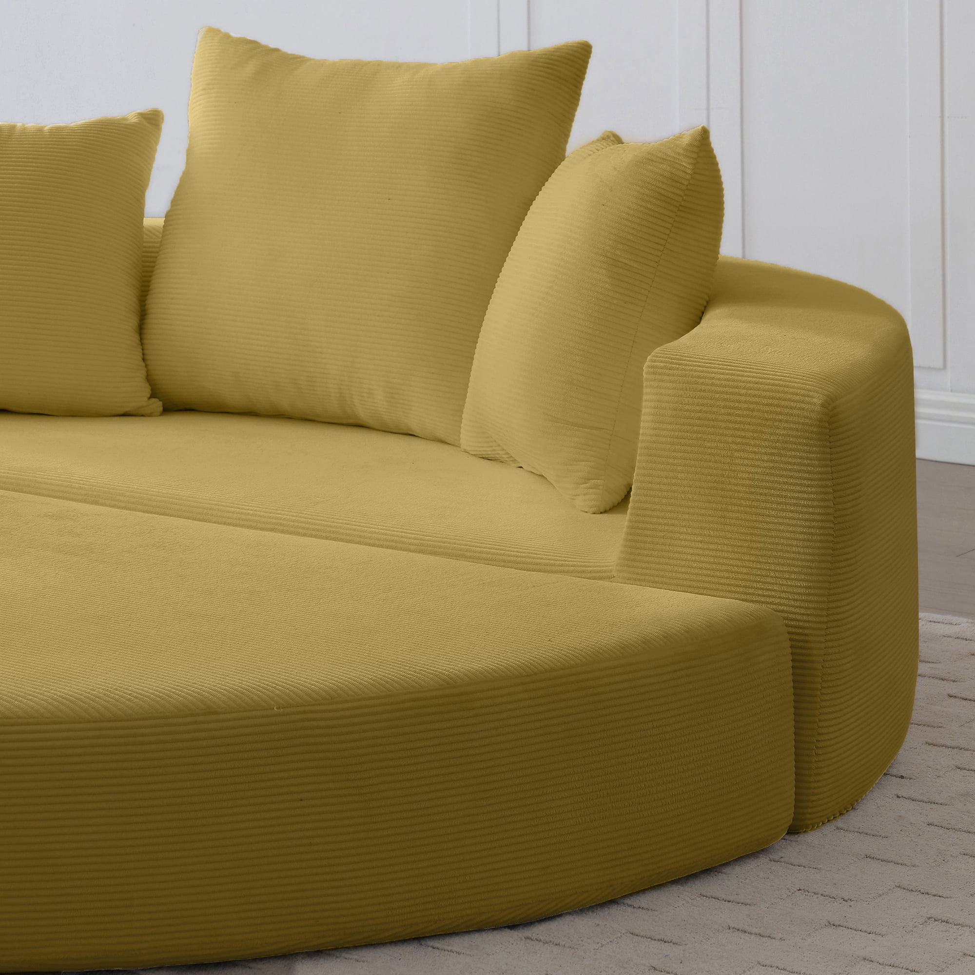 Leumius 2 in 1 Convertible Sofa Bed,Oversized Corduroy Upholstered Boneless Couch,Loveseat Sleeper with Pull Out Bed for Living Room Bedroom Lounge,No Assembly Required,Yellow
