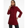 thumbnail image 4 of DARING DIVA Women's Stand Collar Pea Double Breasted Trench Coats Burgundy XL, 4 of 6