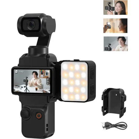Pocket 3 Magnetic Mini LED Light Attachment, 8700K Adjustable Fill Video Light with Quick-Release Dual Cold Shoe Expansion Adapter for DJI Osmo Action 5 Pro/4/3 Camera Cage Accessories