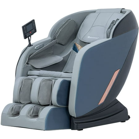 BestMassage Full Body Electric Zero Gravity Shiatsu Massage Chair with Bluetooth and Wormwood Back Calf Heating Therapy Foot Roller Air Massage System,Grey