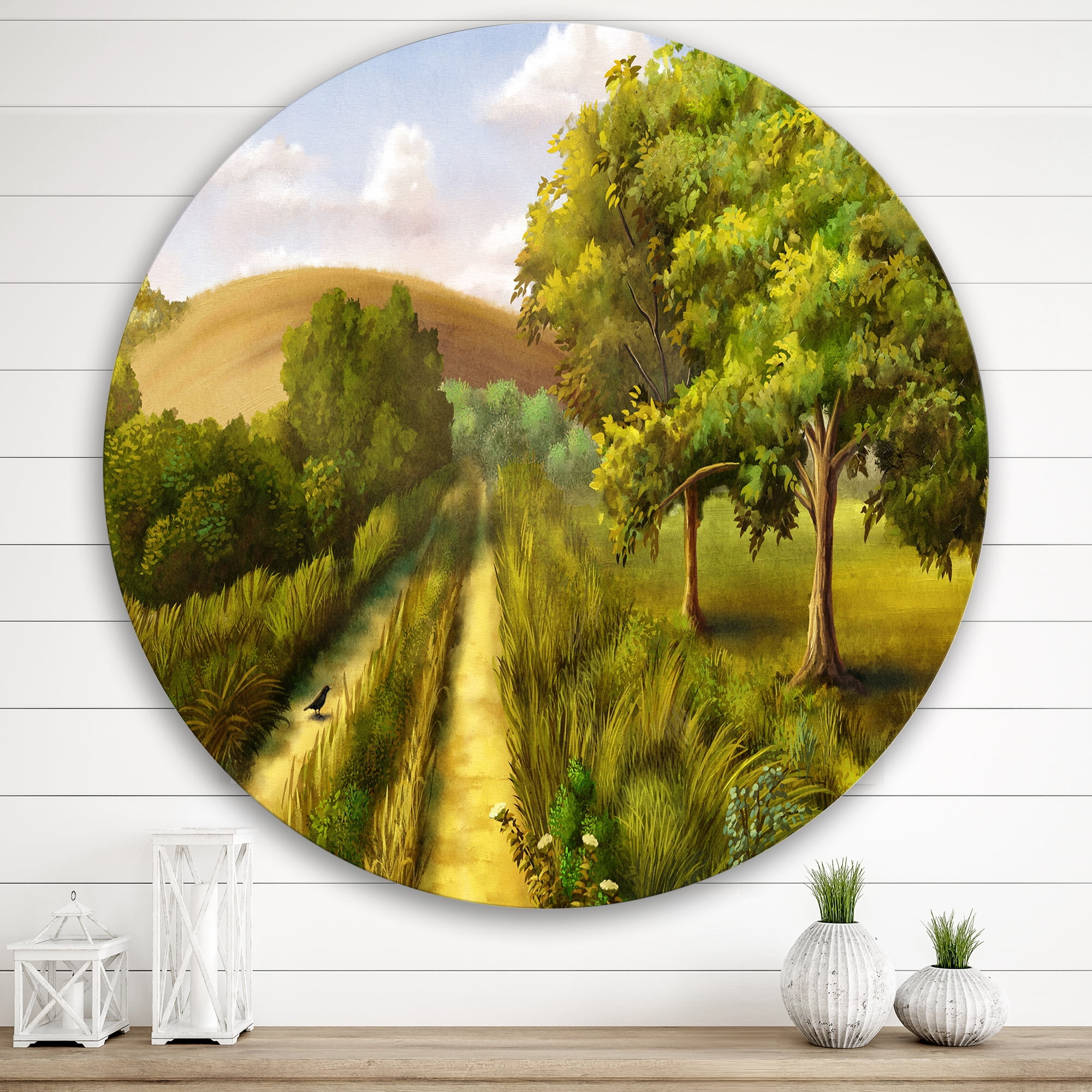 Designart 'Vital Country Road During Summer' Traditional Circle Metal Wall Art 29x29 - Disc of 29