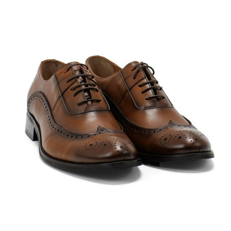 

Hakki Men s Genova Leather Wingtip Oxford Shoes Cognac 9.5-10 M US