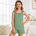 thumbnail image 2 of BOOMNY Girls 2 Peice Homewear Outfits Summer Loungewear Set for Girls Sleeveless Casual Solid Color Tops Shorts Cozy Sleepwear Sets, 2 of 7