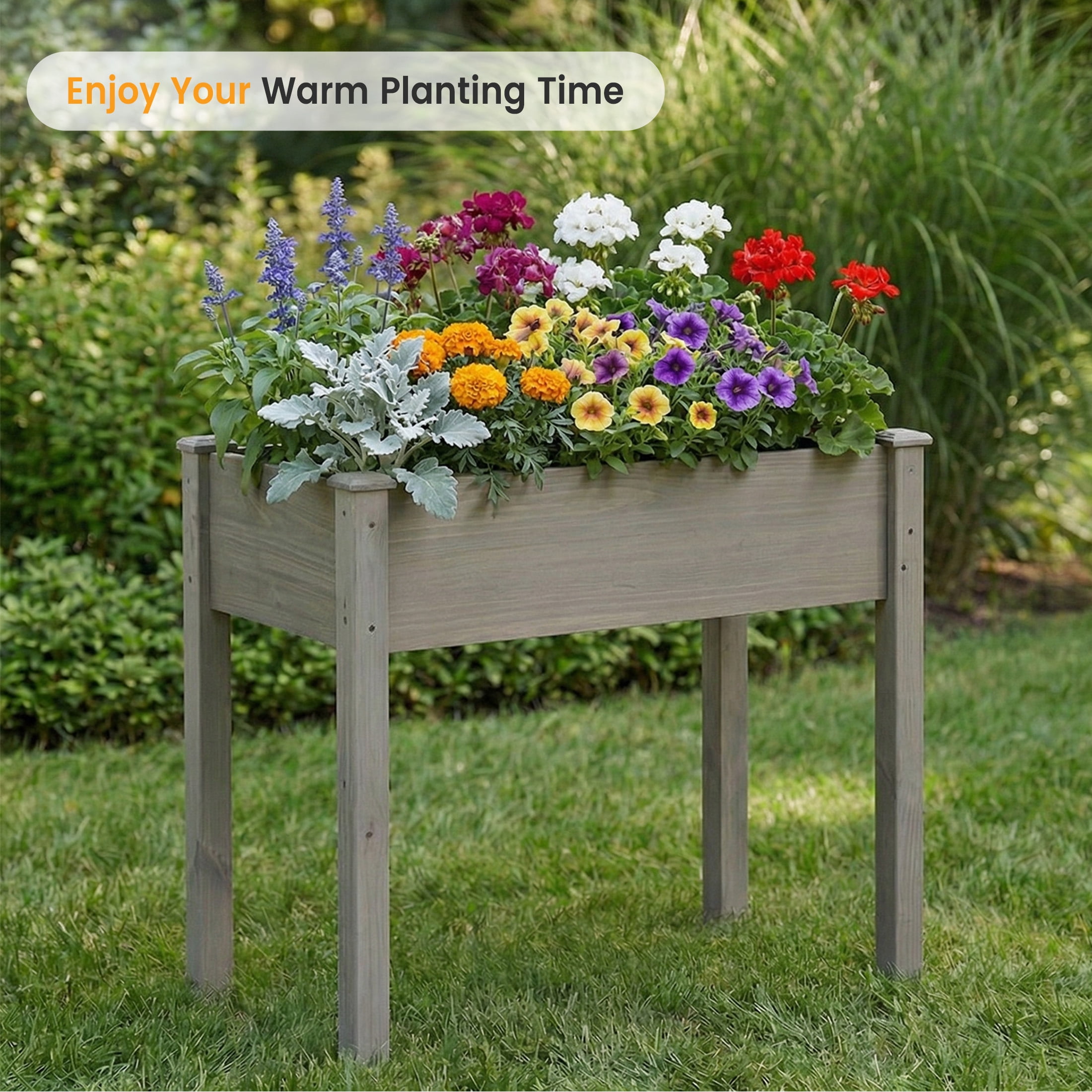 EDX Wooden Raised Garden Bed, Outdoor Planter Box Kit for Vegetables, Flowers and Herbs, Gray
