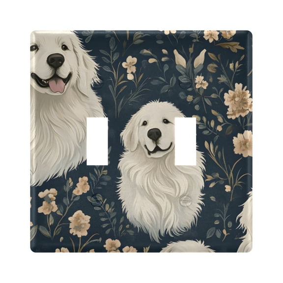 Haosy Light Switch Cover Plate 2 Gang Electrical Outlet Covers Golden Retriever Flower Pattern Decorate Wall Plate 4.56”x4.48”