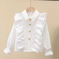 thumbnail image 6 of CAUYDY Kids Girls Long Sleeve Ruffle School Uniform Button Down Shirts Western Blouse Tops Fall Light Gray Sizes 5-6 Years, 6 of 9