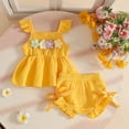 thumbnail image 2 of WRKEKC Girls 2 piece Outfits Double Flutter Sleeve Straps Top and Lace Bow Hem Shorts Set for 3-24 Months, 2 of 8