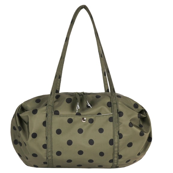Women Polka Dot Retro Shoulder Bag Large Capacity Slouchy Hobo Purse with Zipper Top Handle Bag for Travel Shopping Daily Use (Green)