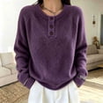 thumbnail image 4 of Edvintorg Pullover Sweaters for Women Plus Size Crew Neck Long Sleeve Loose Casual Knit Pullover Top with Button Women Clothes Purple S-3XL, 4 of 5