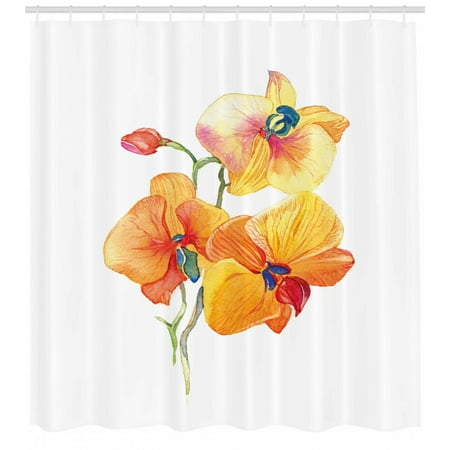 Fl Shower Curtain Orchid Petals Wild Flower Exotic Fragrance Pure Florets Watercolor Tribal Fabric Bathroom Set With Hooks Red Yellow Marigold
