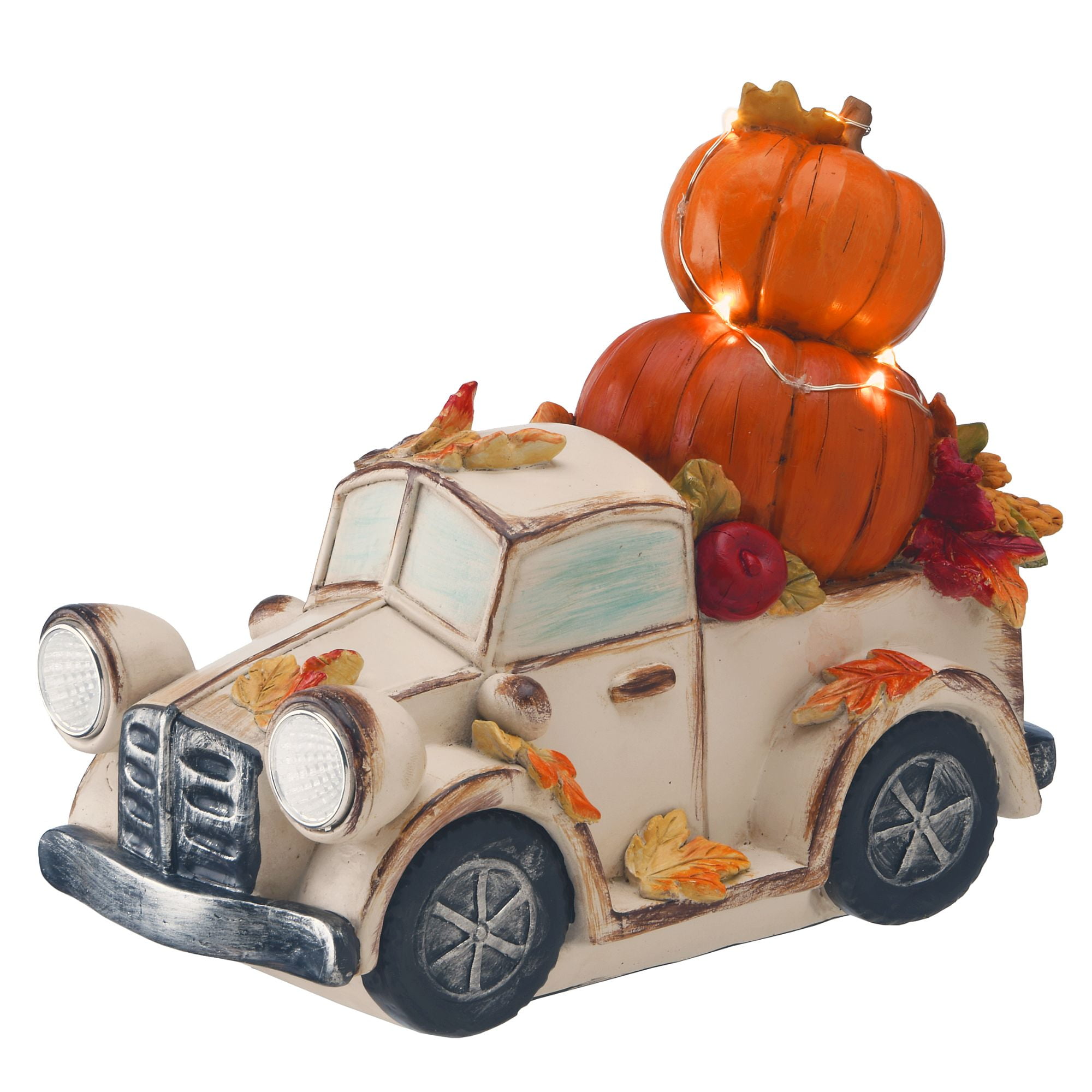 9" White and Orange LED Lighted Thanksgiving Pumpkin Truck Tabletop