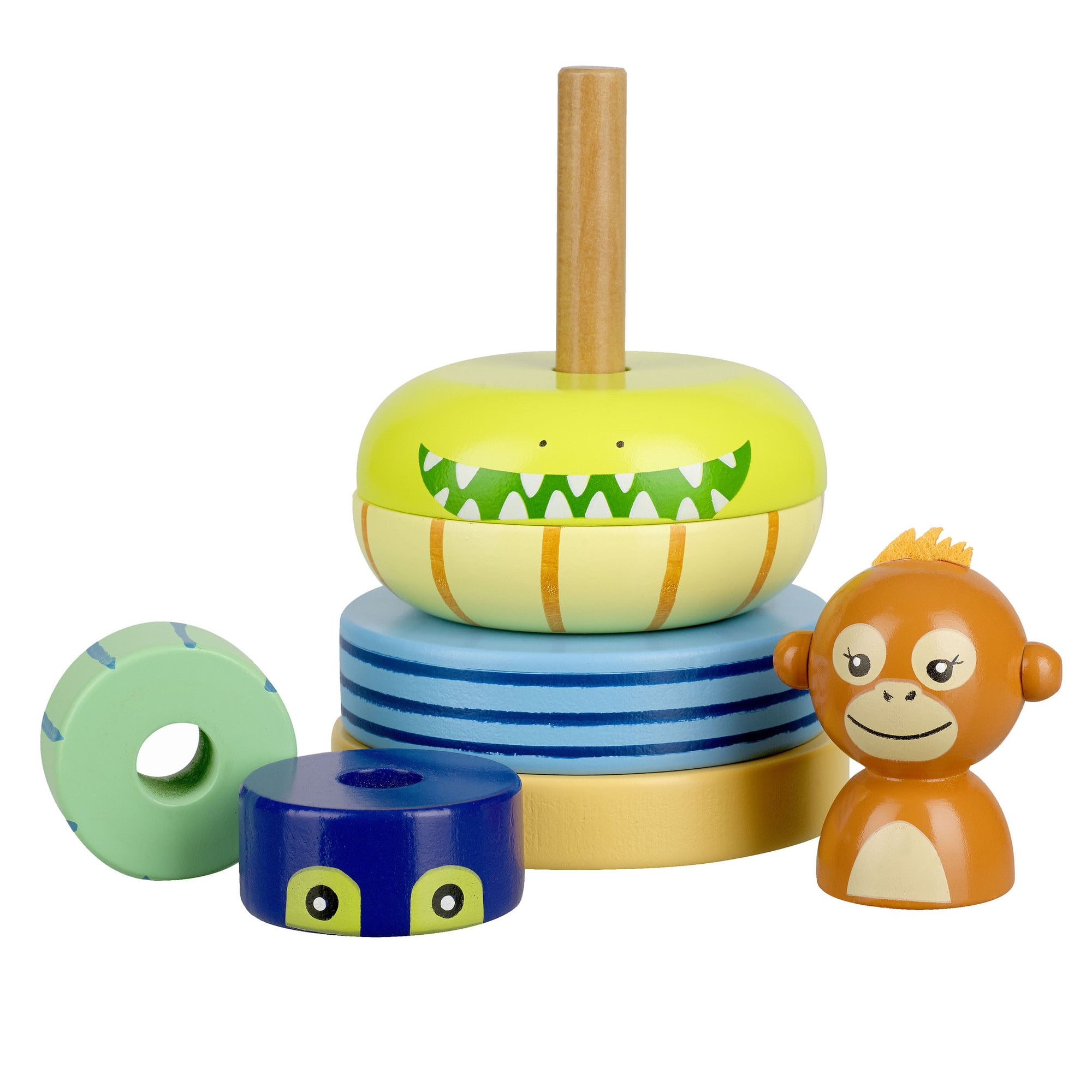 Orange Tree Toys: Stacking Ring: Jungle Animals - Wooden Colorful Stacking Puzzle Toy, Size & Motor Skills Developmental Toy, Toddler & Kids, Ages 1+