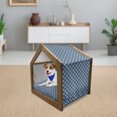 thumbnail image 3 of Indigo Pet House, Greek House Tile Inspired Image Spring Daisy Like Floral Details, Outdoor & Indoor Portable Dog Kennel with Pillow and Cover, 5 Sizes, Navy Blue and White, by Ambesonne, 3 of 5