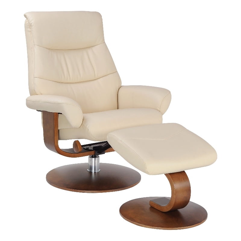 Manaus Cream Leather Recliner Chair with Ottoman