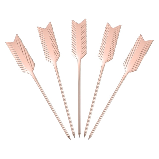 Uxcell 5 Pcs Palillos de Cóctel de Acero Inoxidable, Palillos de Martini de 4.7 Pulgadas, Palillos de Fruta Metálicos Reutilizables para Bebidas, Aceitunas, Aperitivos, Decorativos, Rosa (Pluma)