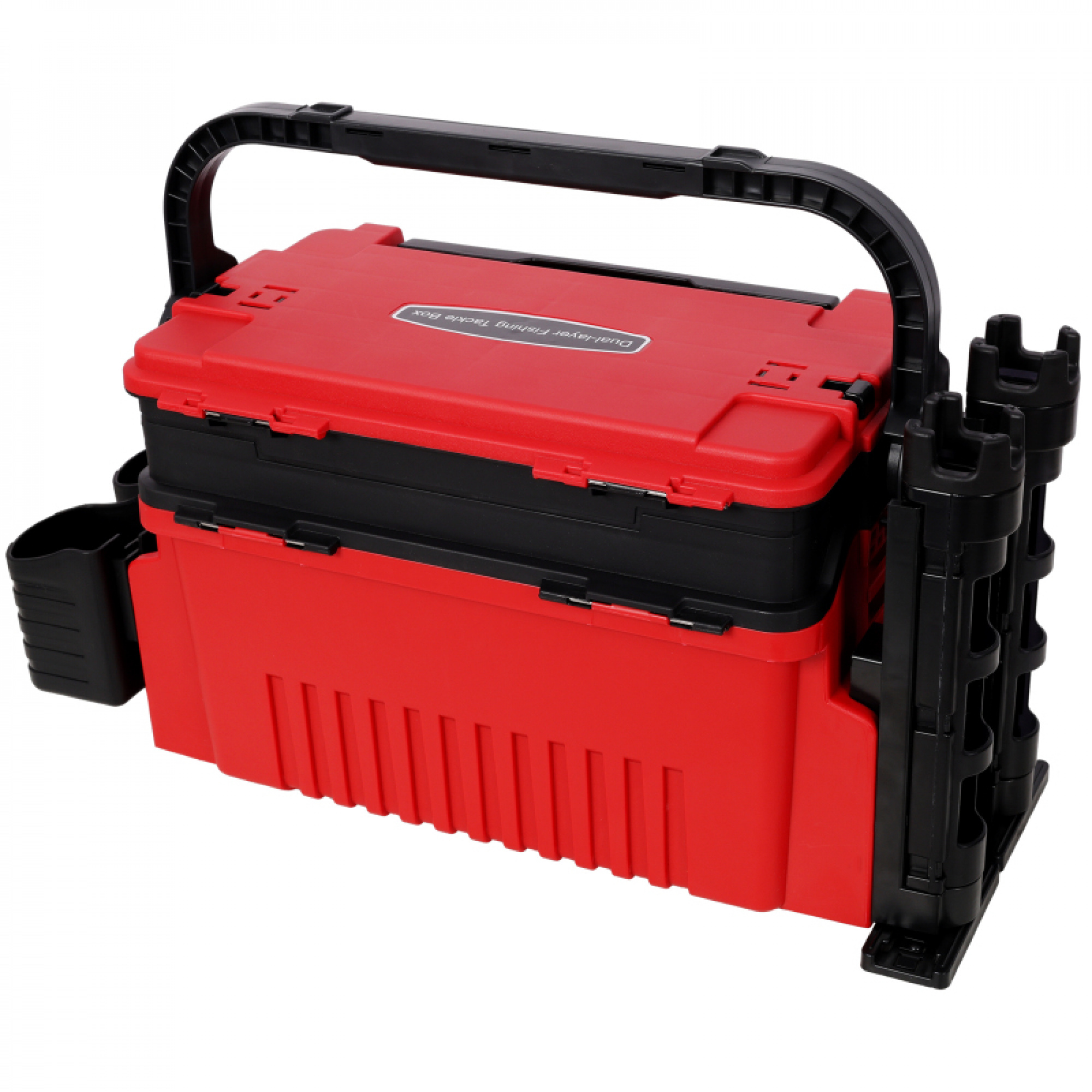 Dual-layer Fishing Tackle Box,Tackle Box Organizer Fishing Box Large,With 2pcs Rod Holder,2pcs Cup Holder,1pc Carring Strap,Red