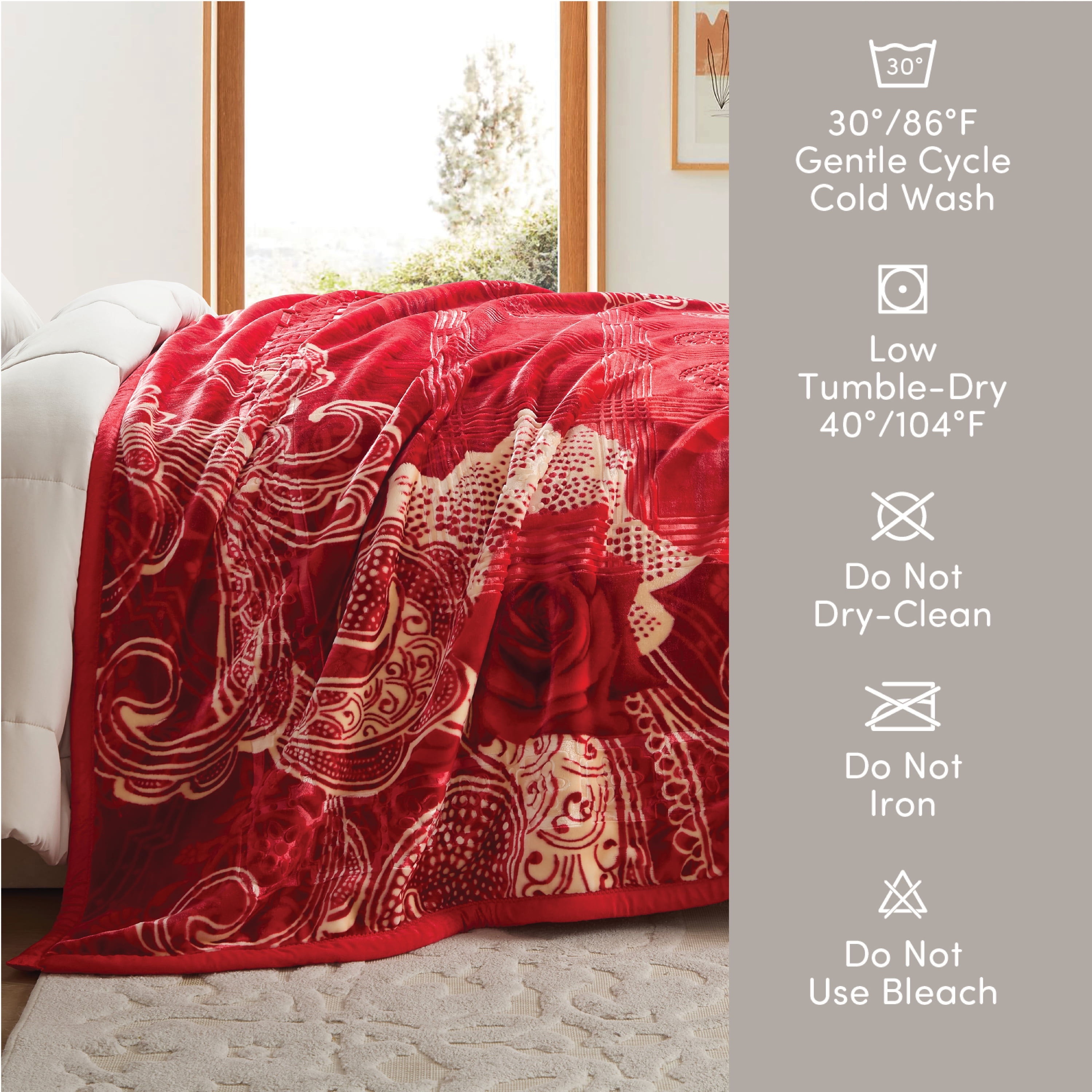Lammaloe King Size Korean Mink Blanket for Winter, 12 lbs, 87" x 94", Heavy 2-Ply Warm Heavyweight Raschel Bed Blankets, Reversible Printed, Maroon