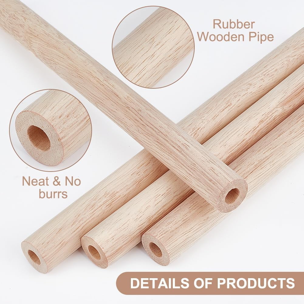 10Pcs Hollow Wood Sticks Rubber Wood Dowel 9.8x0.8 Inch Wooden Dowel Rod with 0.4 Inch Hole Unfinished Rubber Wood Rods Natural Wood Round Rods for DIY Crafts Arts Projects colorful