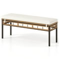 thumbnail image 1 of Costway 48" Wicker Patio Bench with Acacia Wood Seat Removable Padded Cushion for Garden, 1 of 9